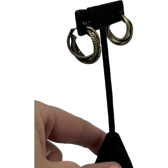 Small Guess Brand 90s Golden Hoop Earrings - Black Accent, Good Condition - Picture 11 of 16